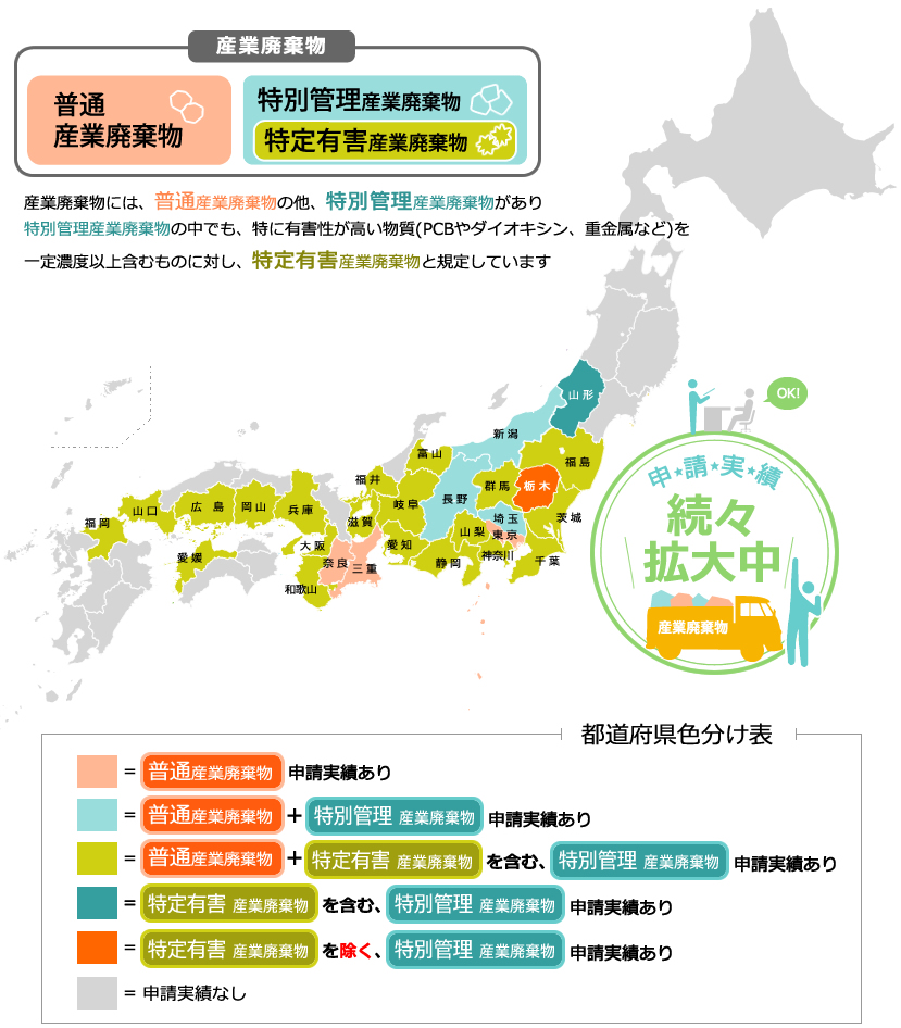 エムケイ法務事務所産業廃棄物の取り扱い都道府県表